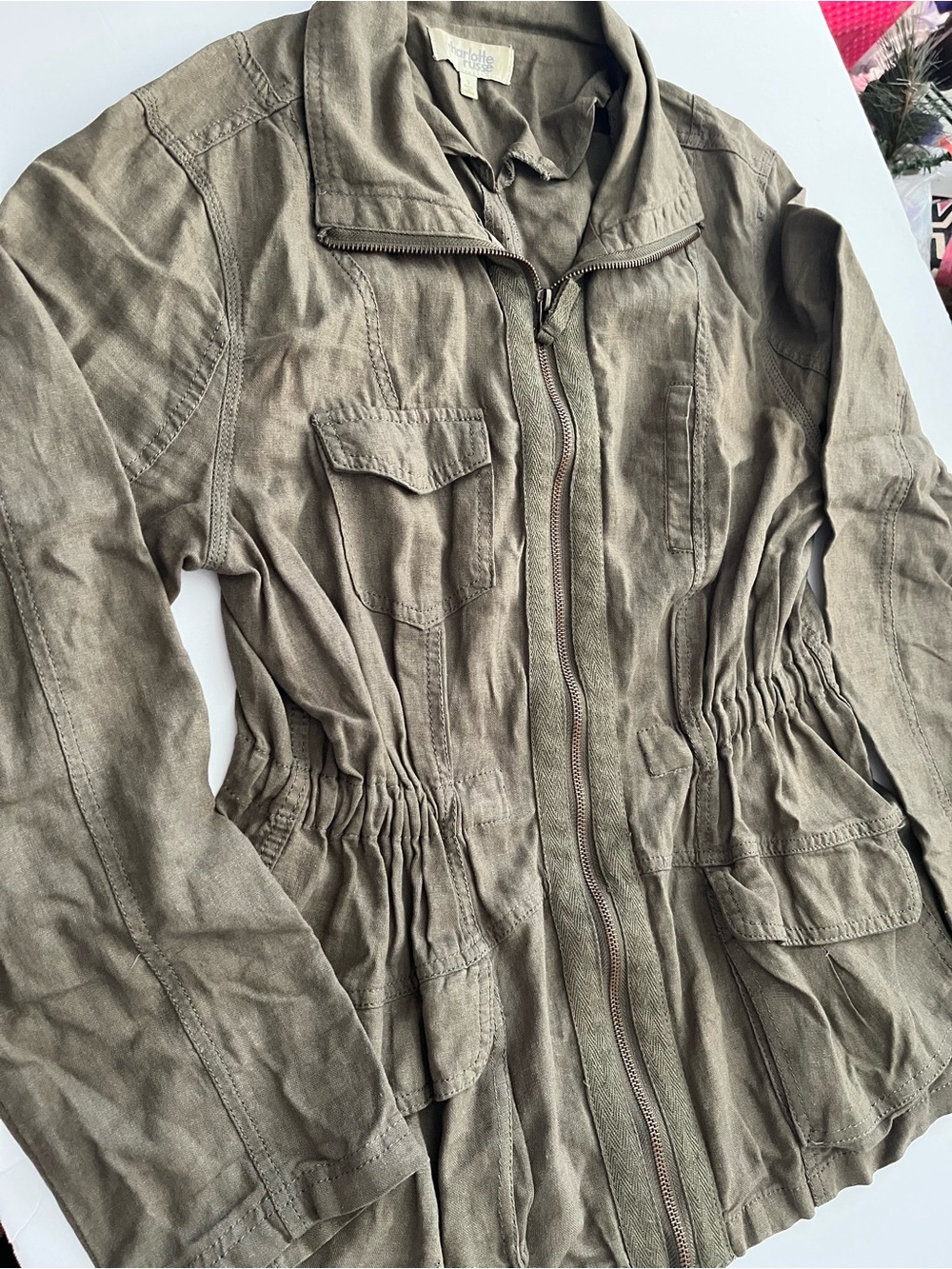 Charlotte Russe Women’s Size S Linen Blend Sage Safari Utility Jacket